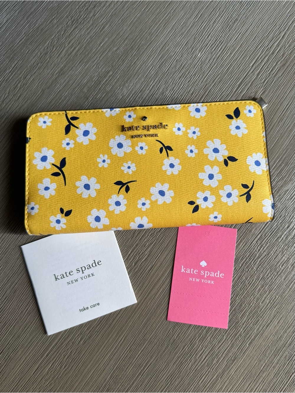 Kate Spade Darcy Fleurette Yellow Floral Large Slim Bifold Wallet